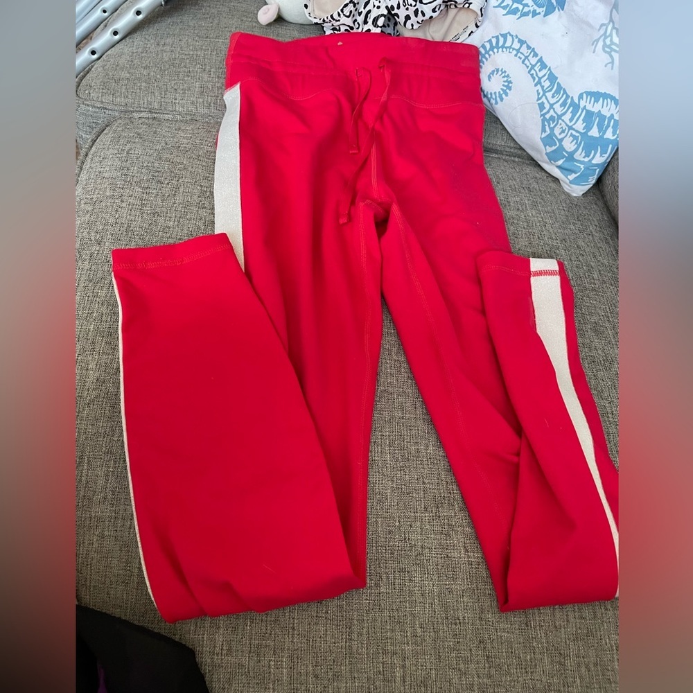 Spiritual Gangster red pull on sweats joggers white shimmer stripe on sides xs